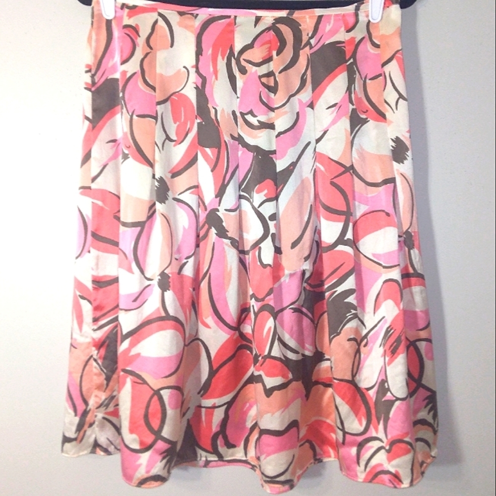 New York & Company 100% silk abstract floral pleated high Waist midi skirt Sz. 8